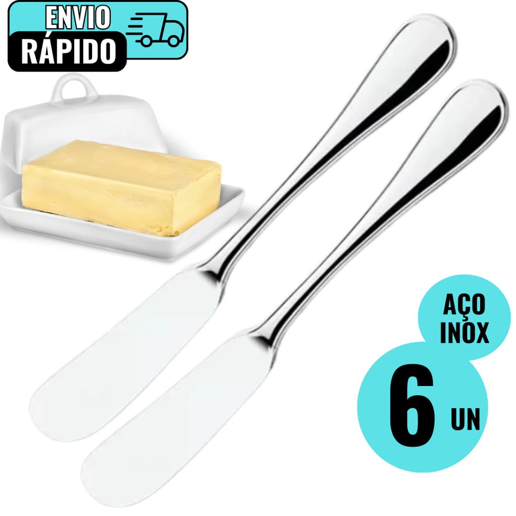 Conjunto 6 Espátulas Para Manteiga Geleia Pastas de Amendoim  Aço Inox Premium Padaria Residência