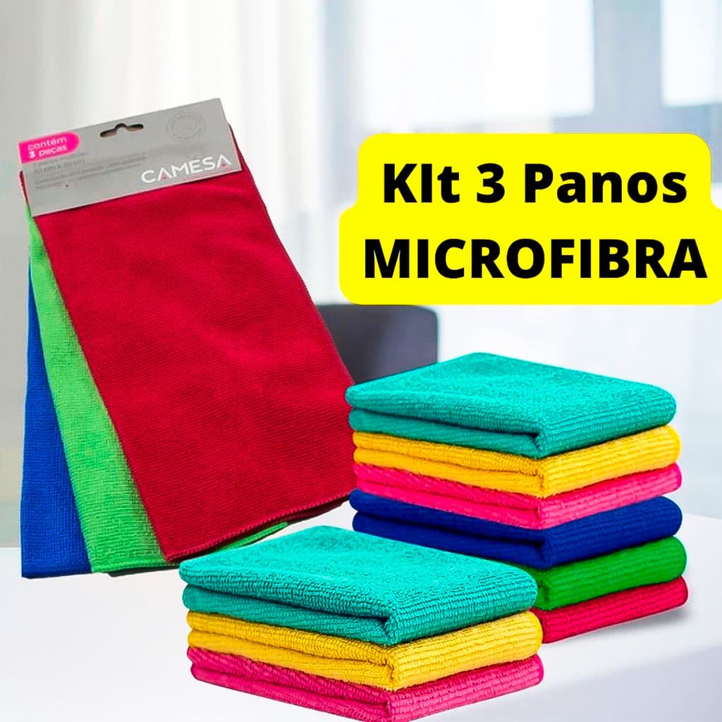 Kit C/3 Panos para Limpeza Microfibra 30x30cm
