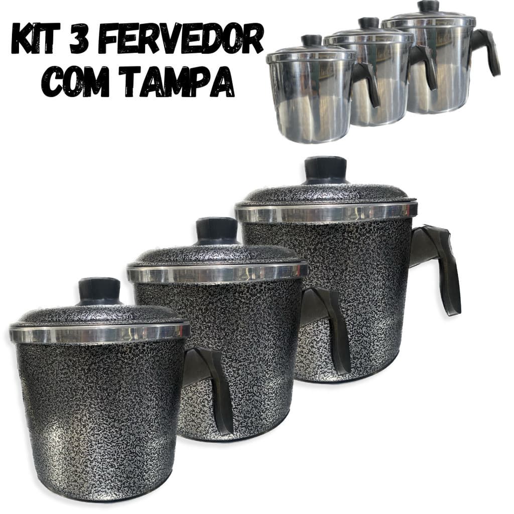 Jogo Leiteira Caneco Fervedor 3 Peças Em Aluminio Com Tampa N12-14-16