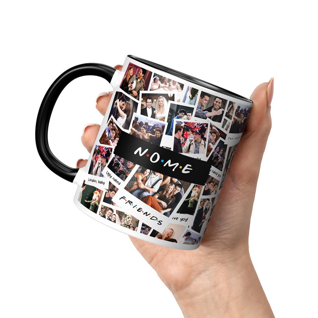 Caneca porcelana seriado friends fotos mural com nome polaroid xícara presente amigo amiga