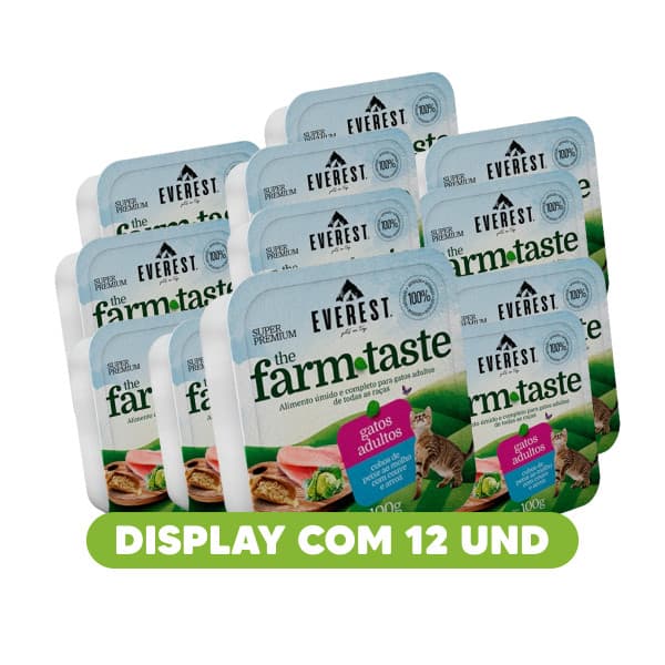 Kit com 12 Saches - Ração Úmida Everest The Farm Taste para Gatos Cubos de Peixe ao Molho com Couve e Arroz – 100gr – Caixa com 12 unidades