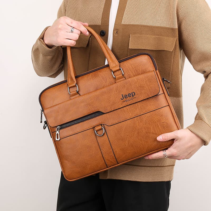 Maleta de negócios masculina Jeep Bolsa para computador de viagem de couro de grande capacidade