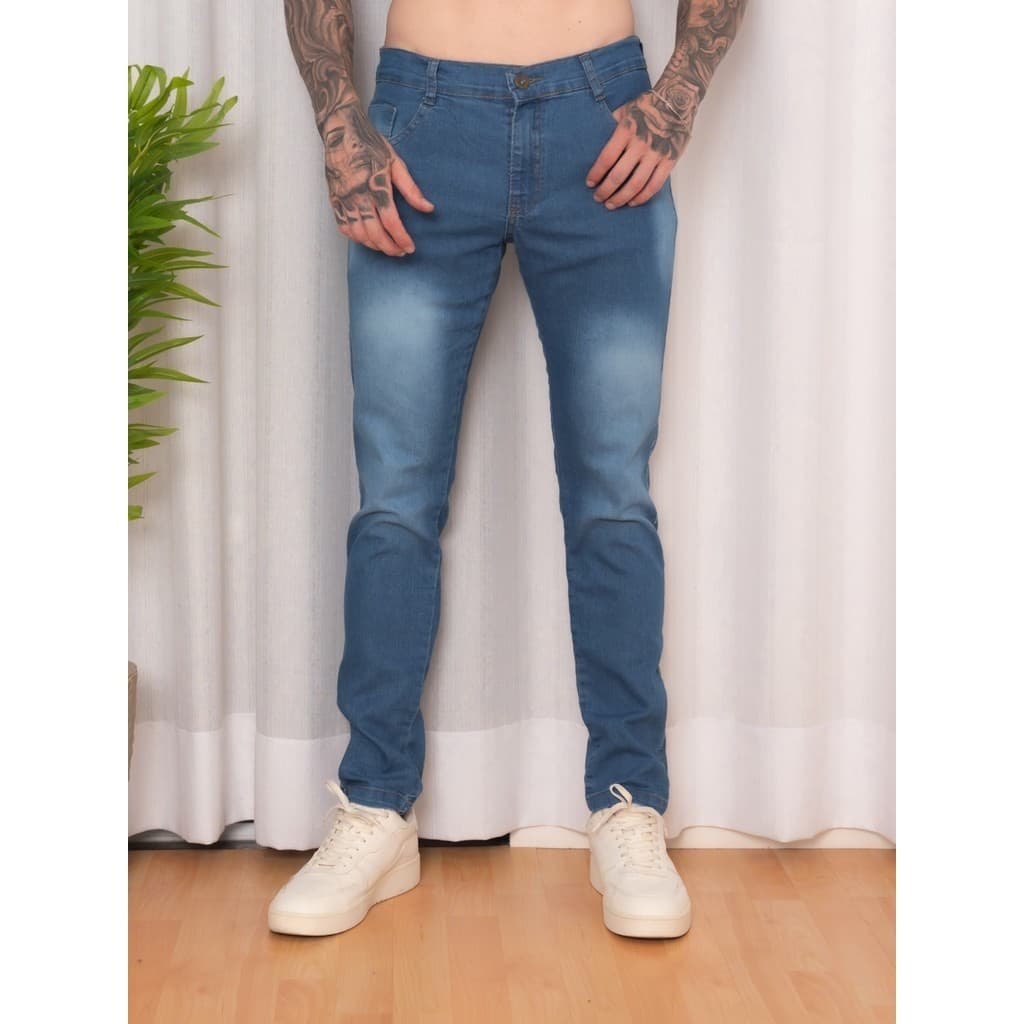 Calça Jeans Masculina Skinny Com Lycra Elastano Linha Premium média