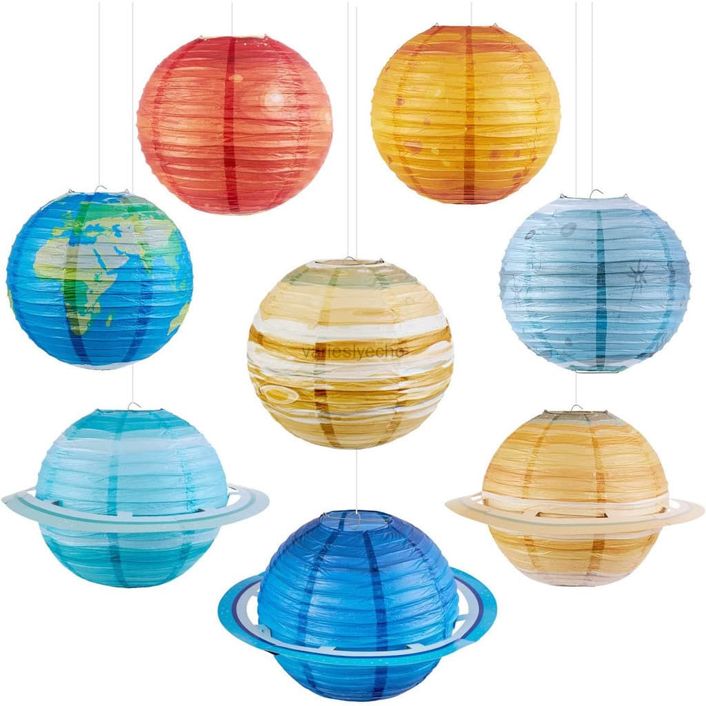 Lanternas De Papel Espacial 8PCS Penduradas Planetas Fora Este Mundo Espaciais Sistema Solar Galaxy Planet Terrestres Para Crianças Espaço Exterior Tema Festa Suprimentos Home Decor