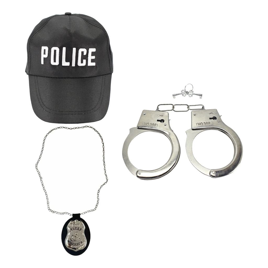 Fantasia Policial Boné Algema Distintivo Carnaval Halloween