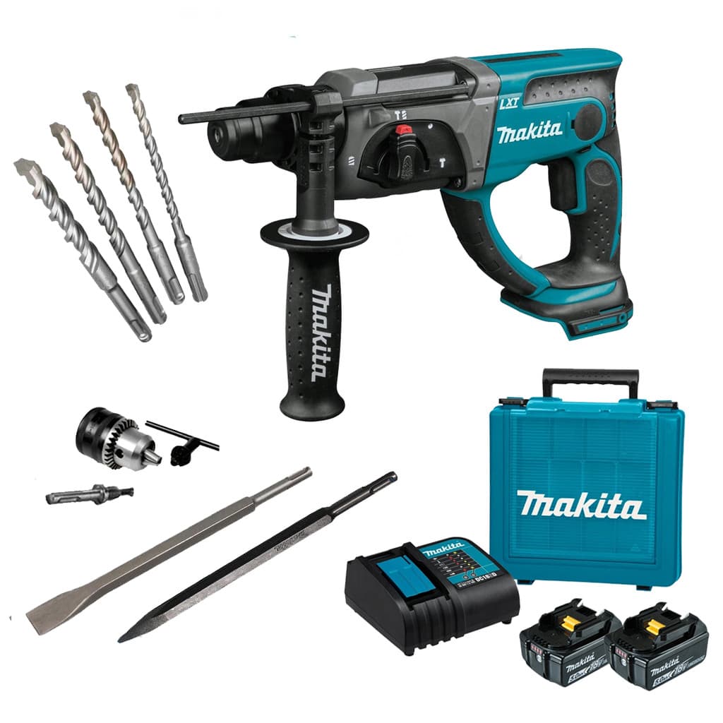 Martelete combinado Makita DHR202Z 18V + Kit 02 baterias 5Ah e carregador e acessórios