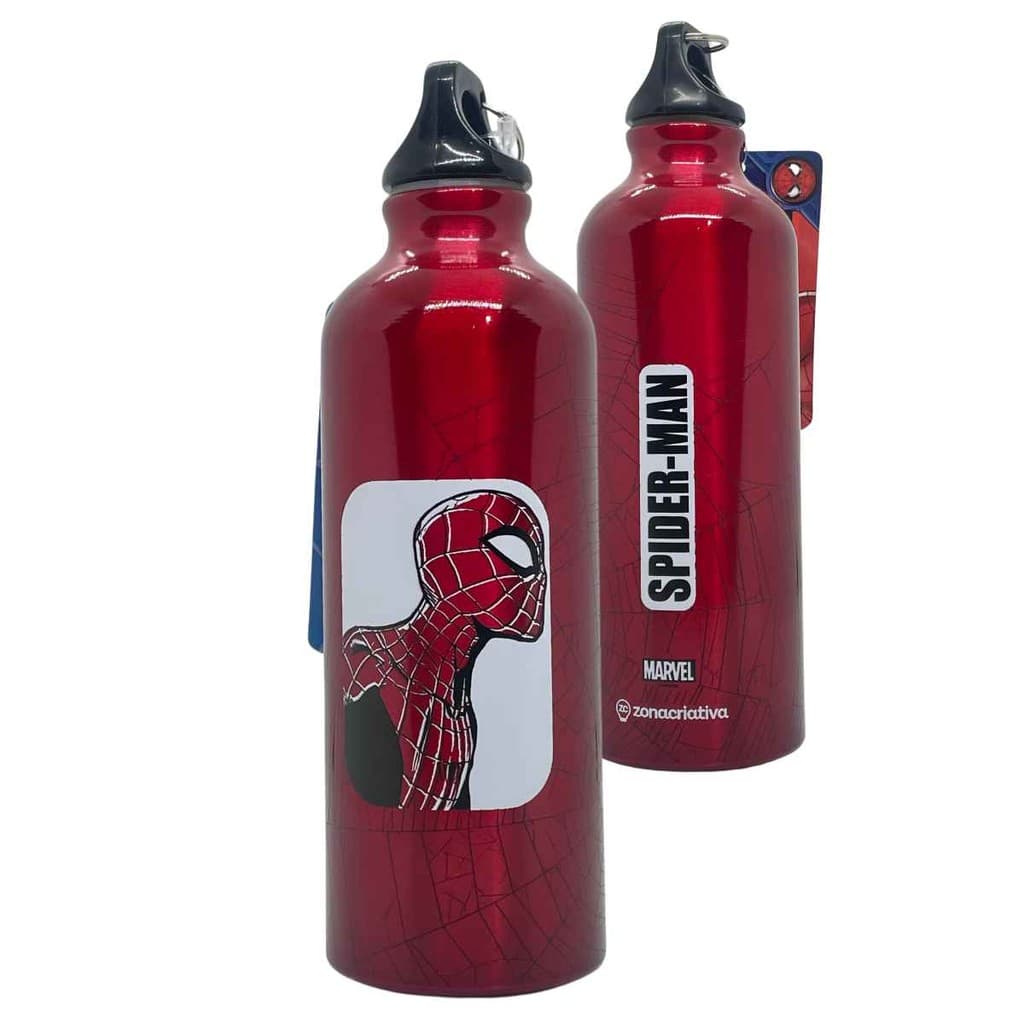 Garrafa Homem Aranha Spiderman Squeeze Em Alumínio C/ Mosquetão 500mL Original Marvel, Zona Criativa