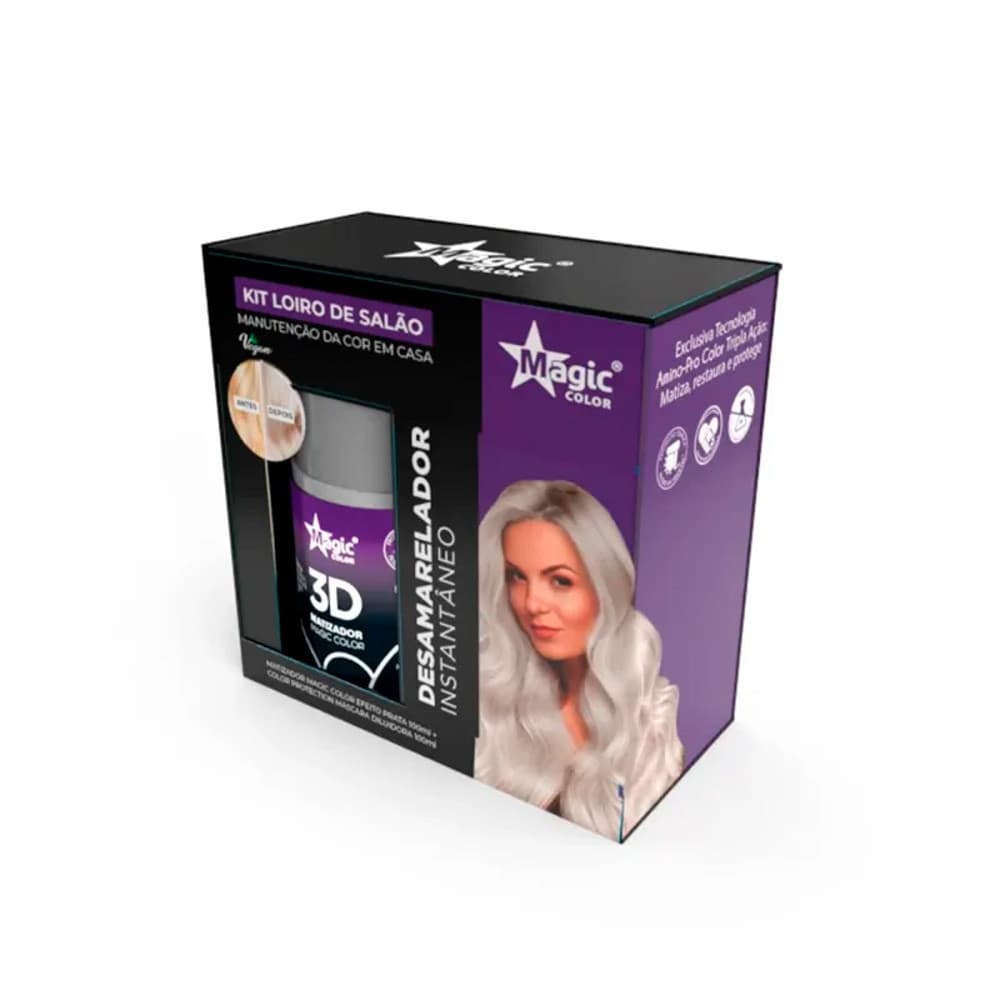 Kit Matizador Magic Color 100ml Loiro de Salão Efeito Platinado + Diluidor Desamarelador Instantâneo