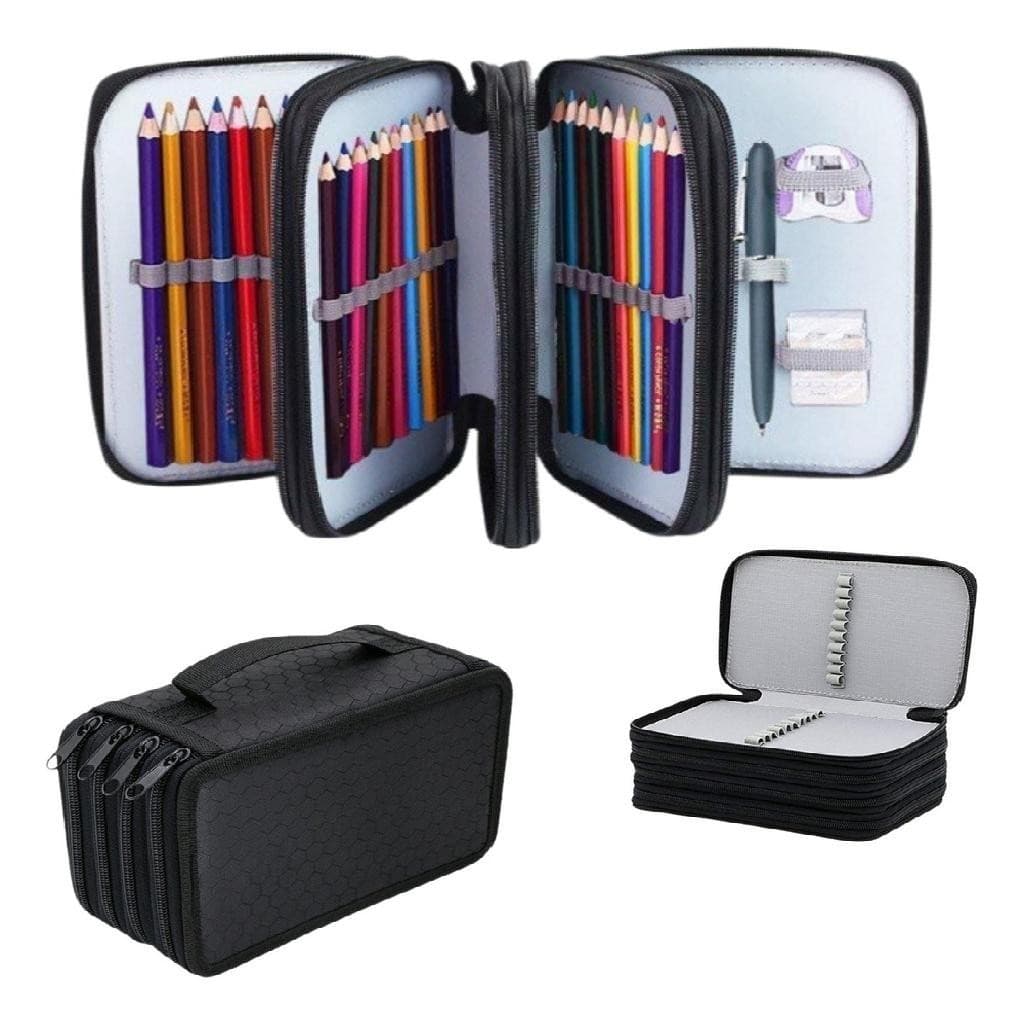 Estojo Preto Escolar Grande Capacidade 72 Pens Organizador Caneta
