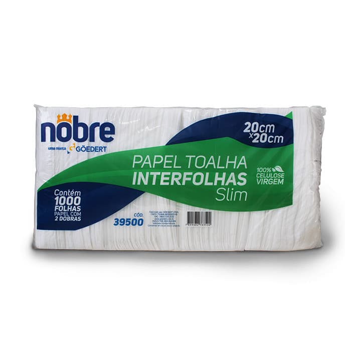 Papel toalha interfolha c/1000fls. 20x20cm. 2D. (fardo plastico) (celulose virgem) Slim - Nobre