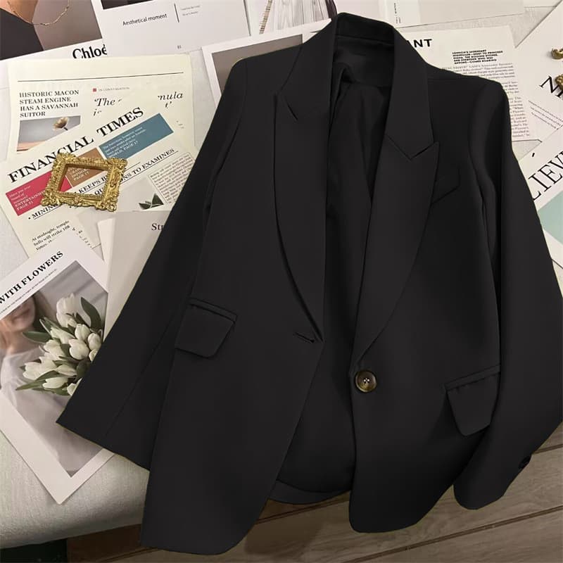 Primavera outono terno jaqueta feminina 2025 outono novo estilo preto temperamento na moda Casual senhoras terno