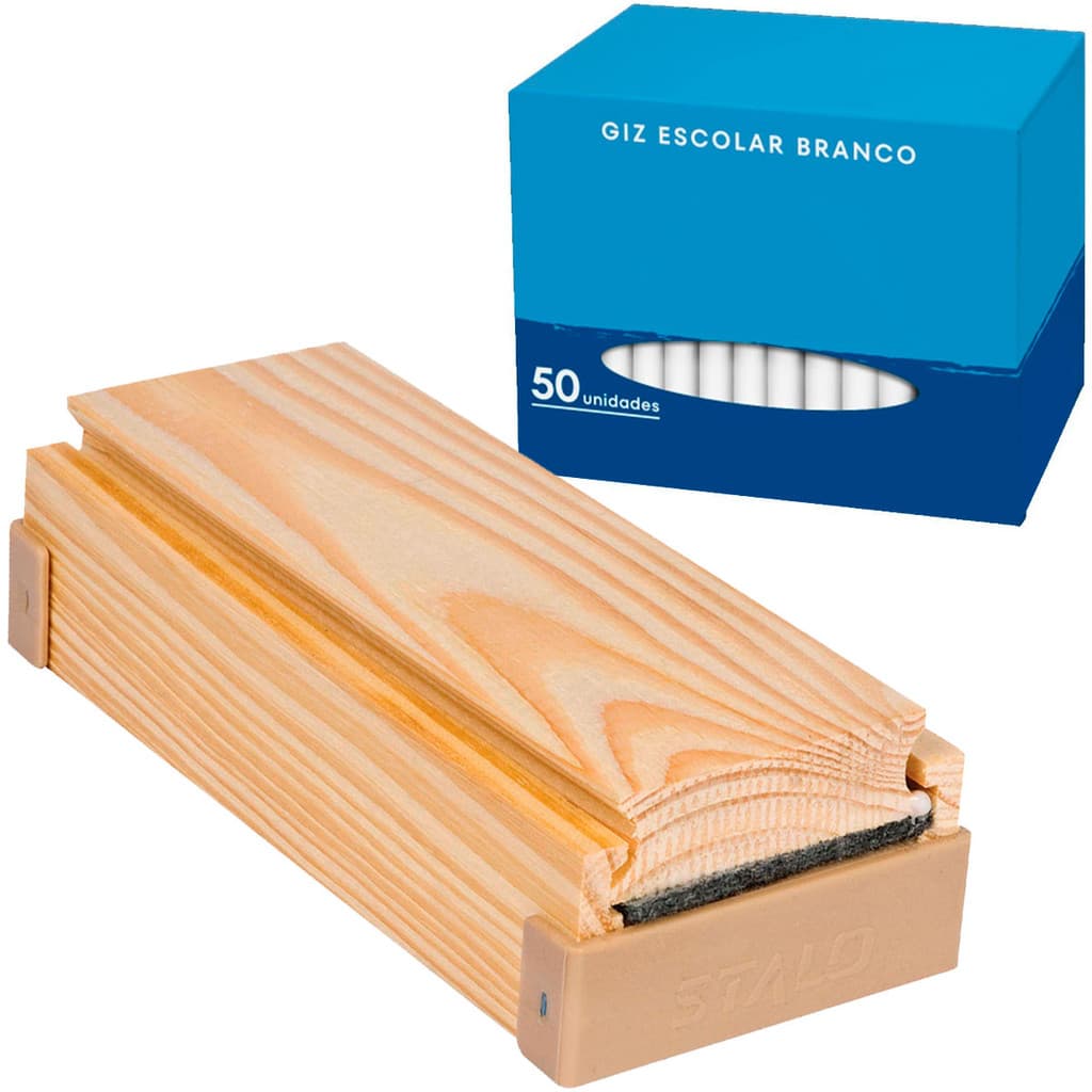 Apagador De Lousa Com Porta Giz De Quadro Verde Kit 50 Giz