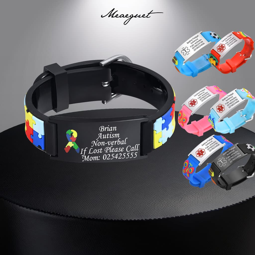 Meaeguet Nome Personalizado Pulseira Autismo Para Crianças De Bebê De Alerta Médico Ajustável Homens Mulheres Primeiros Socorros De Emergência