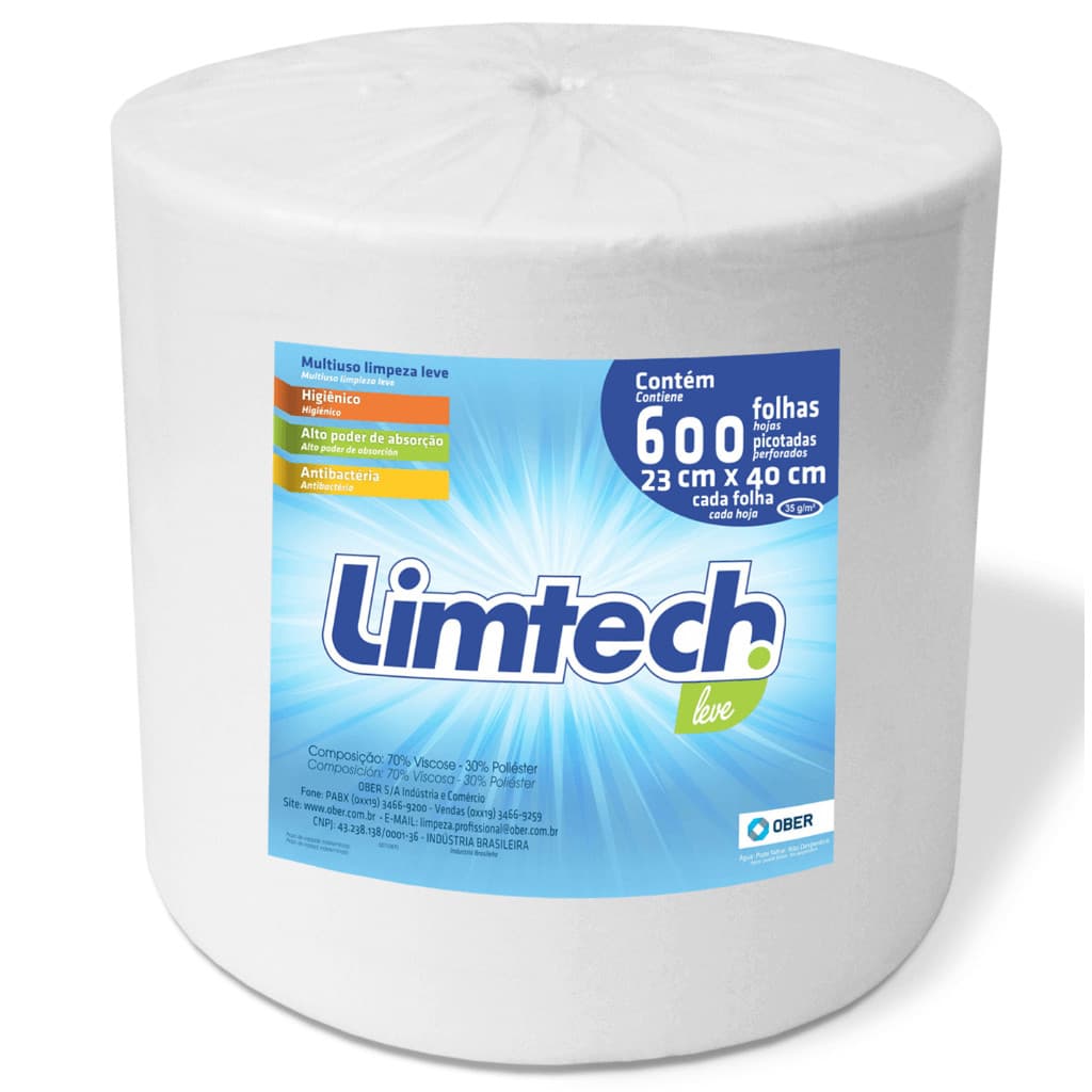 Pano Multiuso Limtech - 23cm X 240m - 600 Folhas - 35g/m² - Branco
