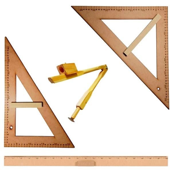 Kit Geométrico Professor  - Régua 1M, Compasso Quadro Branco, Esquadro 30/60 , Esquadro 45 - SB