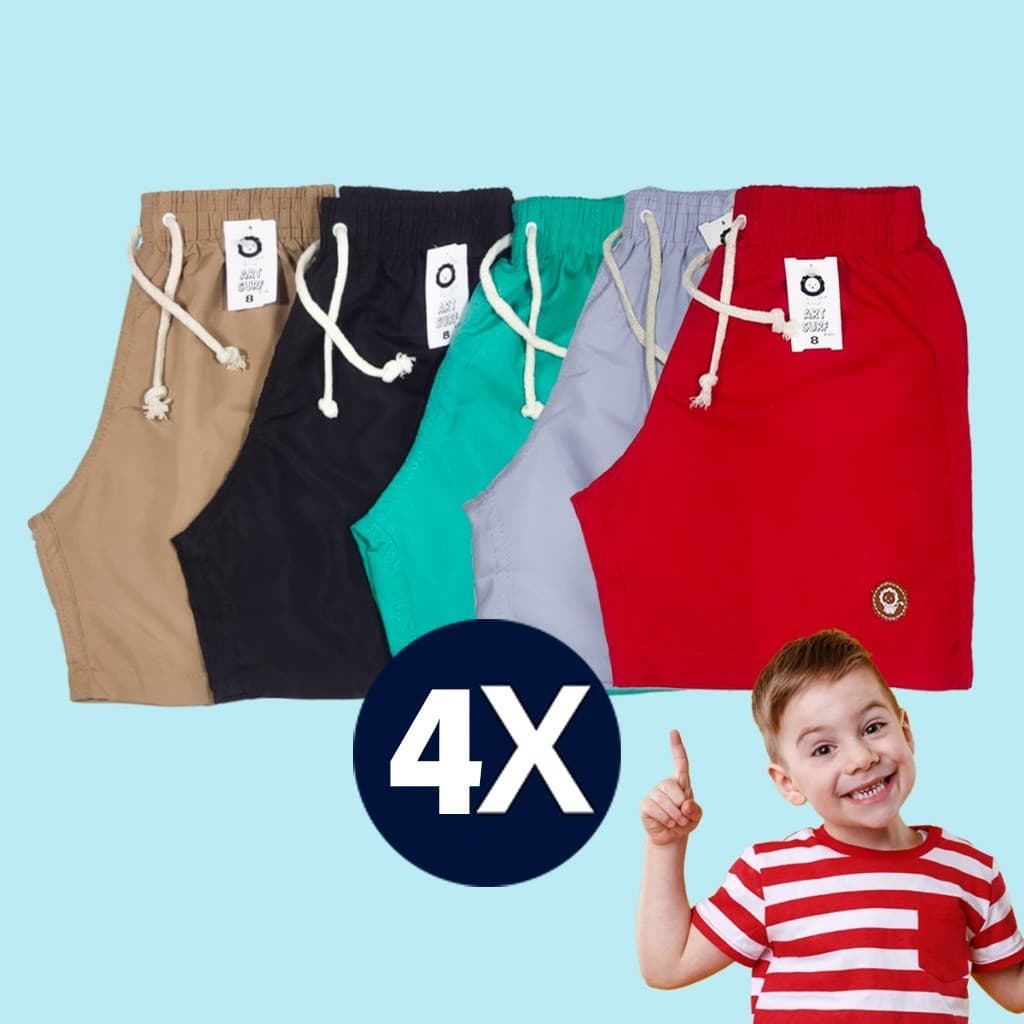 Kit 4 Bermudas Tactel Infantil Juvenil Meninos Short Praia