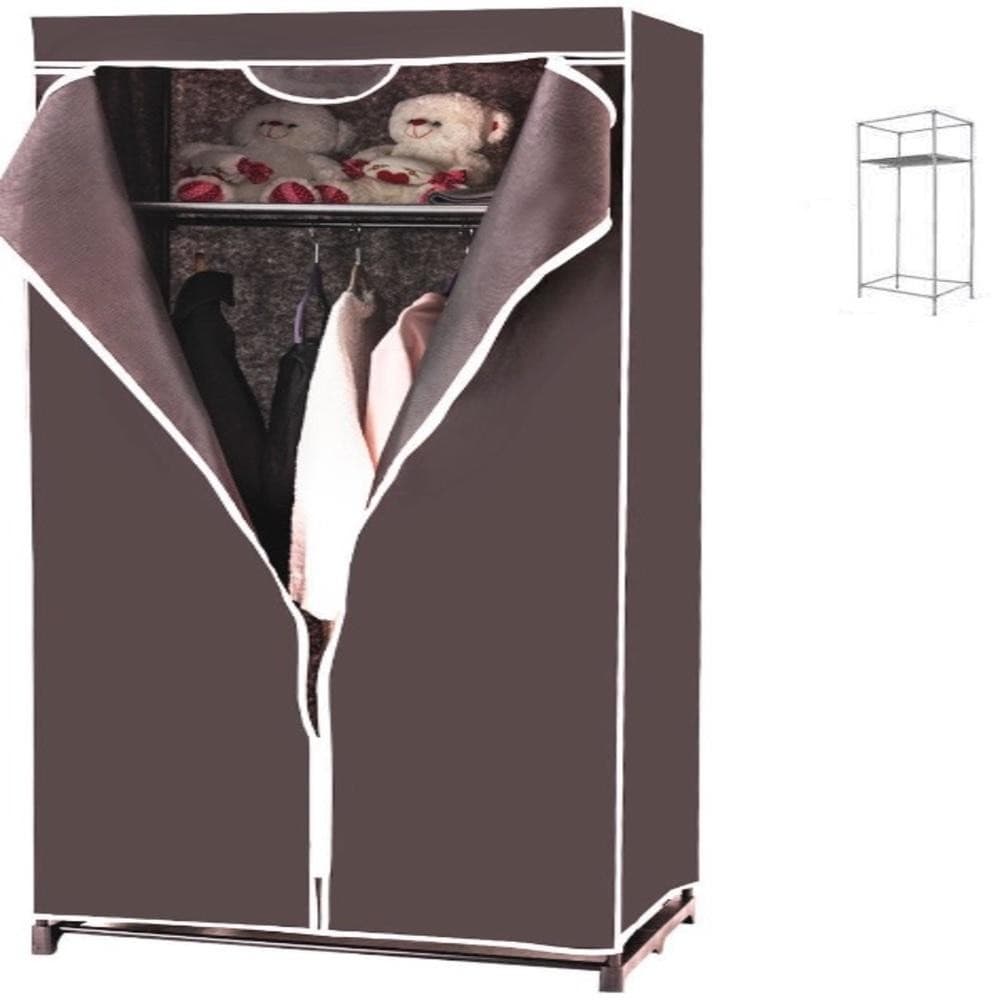 GUARDA ROUPA PORTÁTIL DOBRÁVEL COM ARARA E PRATELEIRAS MARROM