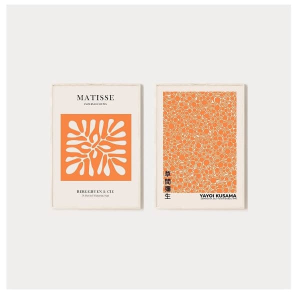 Quadros decorativos Yayoi Kusama Matisse Cor Laranja (2 peças)