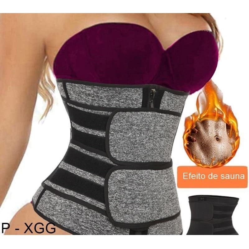 Cinta Modeladora corset Abdominal Feminina Redutora Afina Cintura Espartilho Ajustavel Dupla C/Zíper