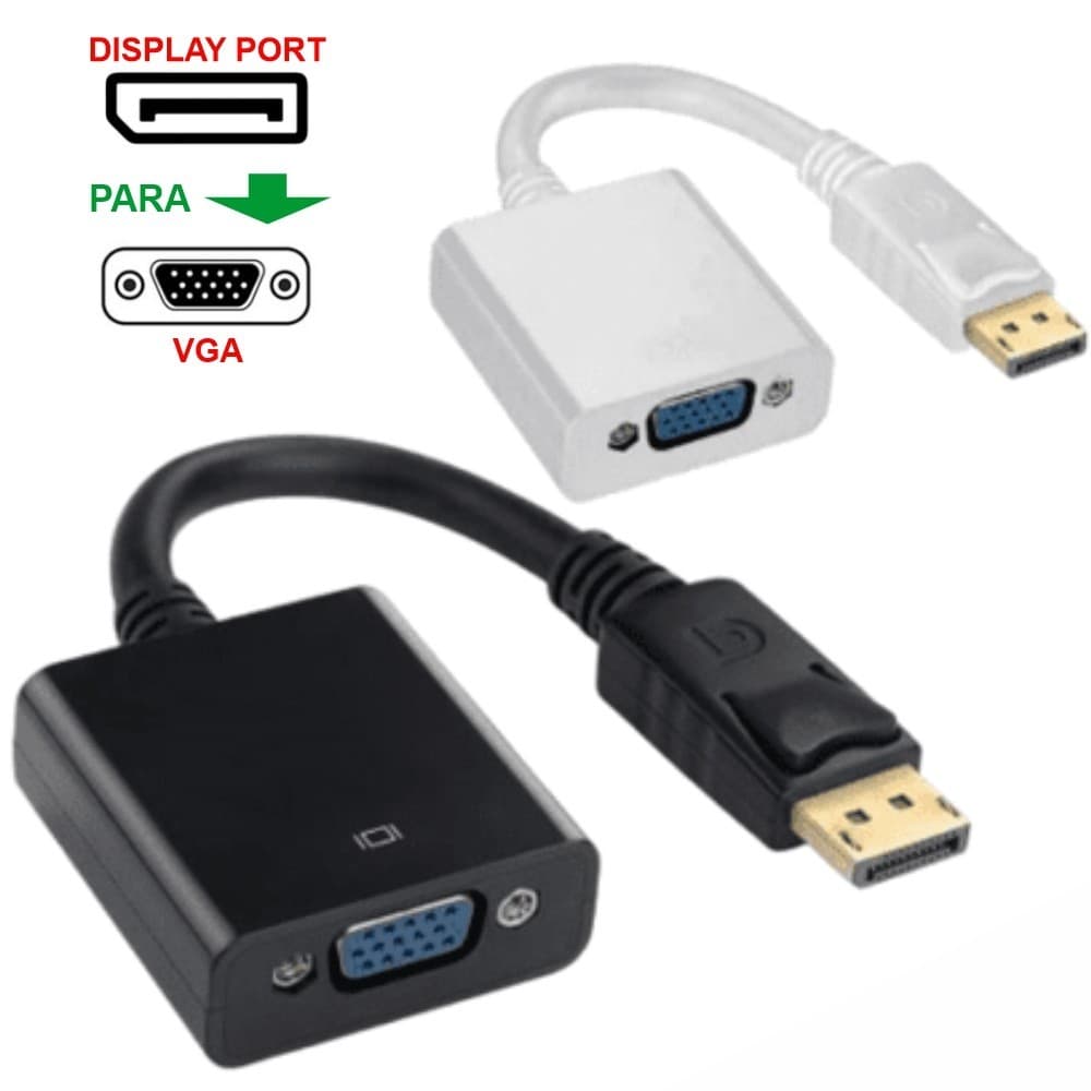 Cabo Display Port Para VGA Conversor Adaptador Displayport Full HD PC Notebook TV Monitor Projetor