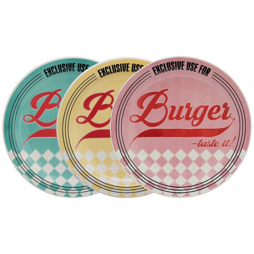 Prato Burger 26cm Oxford Porcelanas Hamburger Colorido Rosa Azul Cerâmica