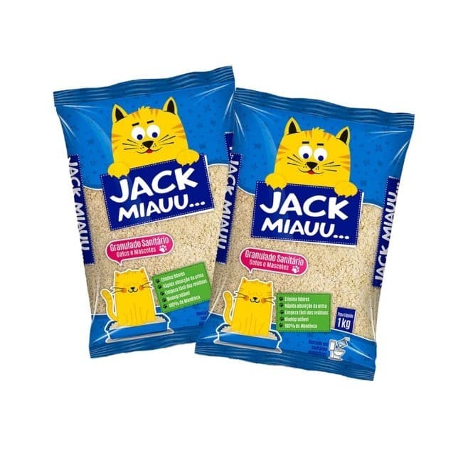Kit 2 pacotes Areia para Gatos Jack Miau Granulado Sanitário Higiênico Biodegradável 1 kg
