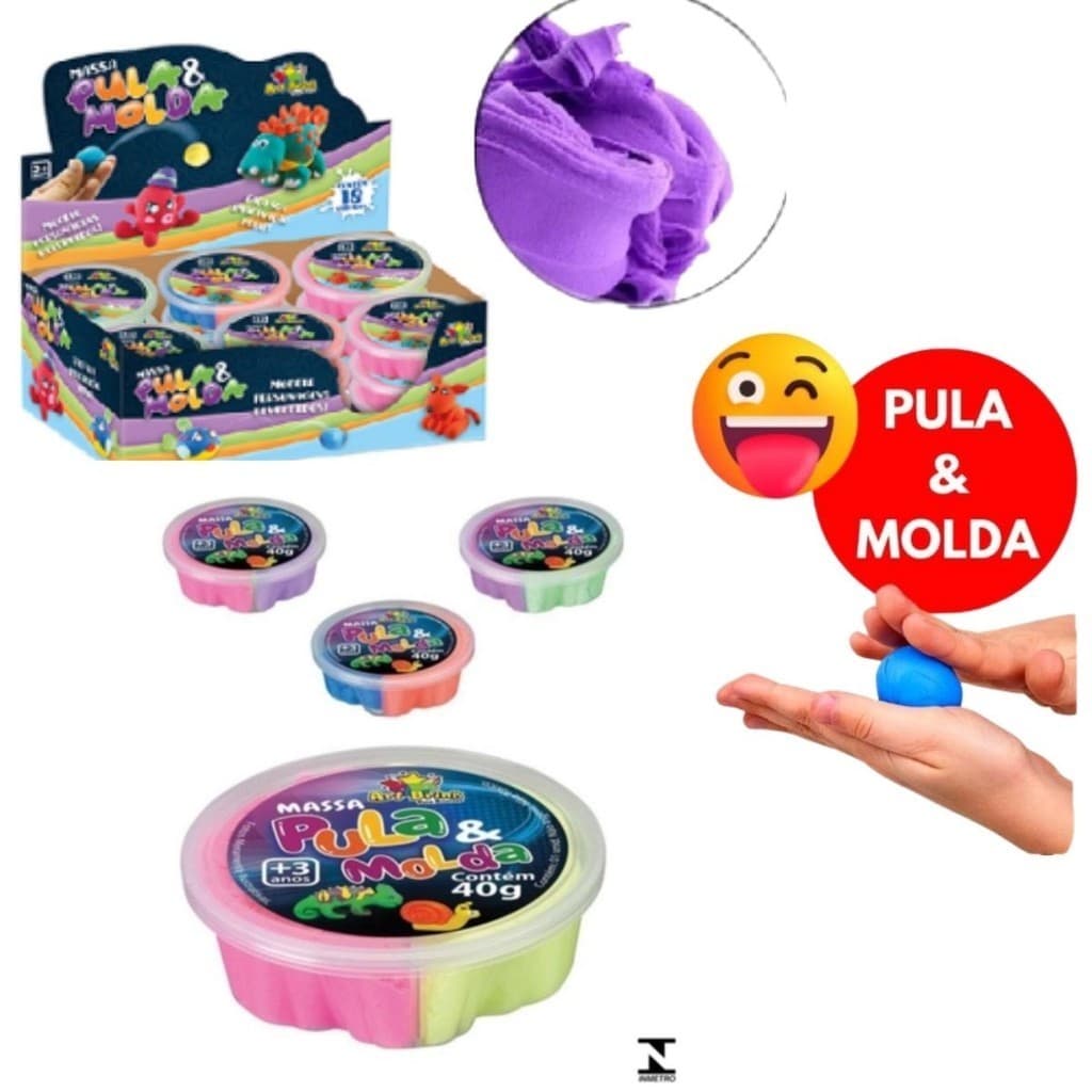 Kit 5 Massa Pula e Molda 40g + Diversão Incrível + 5 Surpresas Zoo