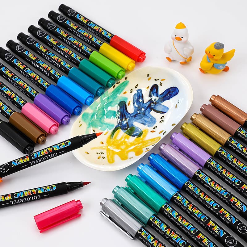 Guangna 6650 Marcador de pintura de cerâmica com ponta macia 12/24 cores Caneta grafite de porcelana de vidro DIY