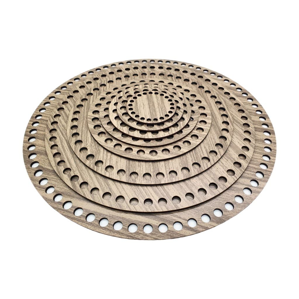 Base MDF Castanho Alfa Cestos Crochê Fio de Malha - 10 a 20cm