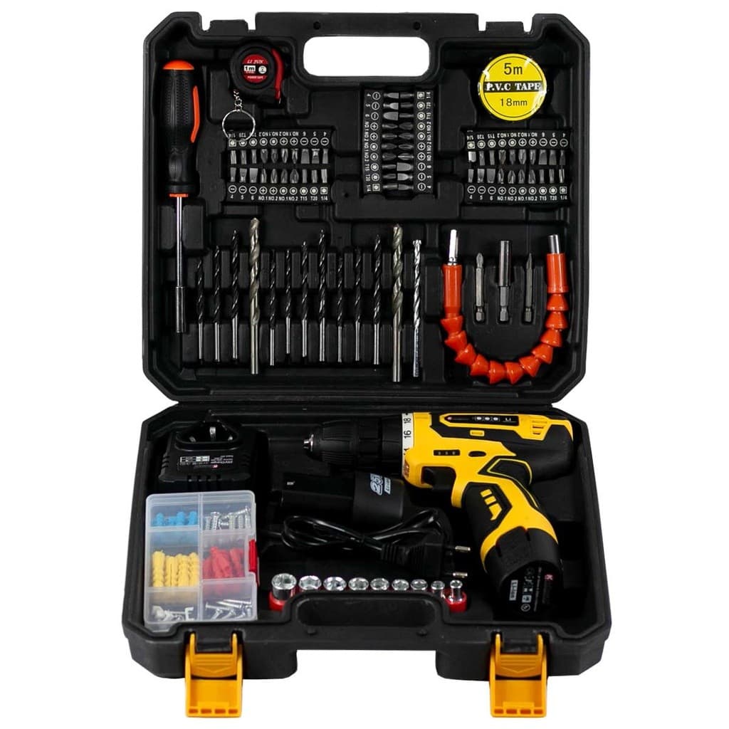 Kit Parafusadeira e Furadeira 25v Com 2 Baterias 148 Peças Maleta Profissional