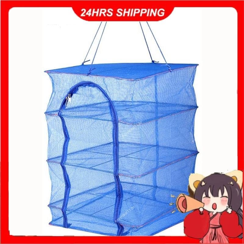 1 Pçs Dobrável 4 Camadas Rack De Secagem Para Pratos De Peixes Vegetais Malha Pendurado Rede , Maneira Natural De Alimen