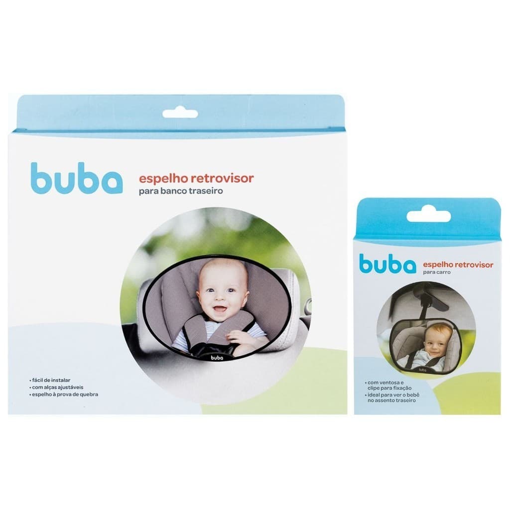 Kit Espelho Retrovisor Oval Banco Traseiro Bebê Conforto Cadeirinha Carro e Espelho Retrovisor Dianteiro Pequeno Buba