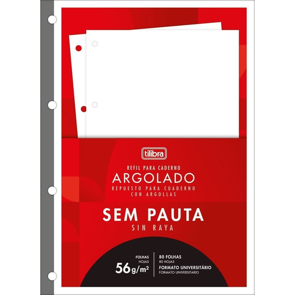 REFIL TILIFLEX SEM PAUTA PARA CADERNO ARGOLADO UNIVERSITÁRIO 80 FOLHAS