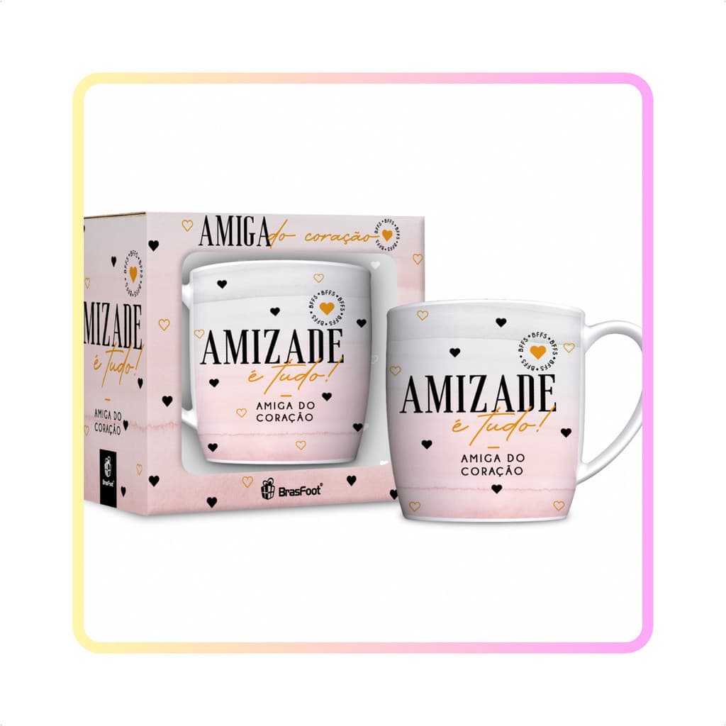 CANECA PORCELANA AMIZADE É TUDO AMIGA DO CORAÇÃO Religiosa Presente Cristão Cristãos Frases Biblicas Urban 360ML