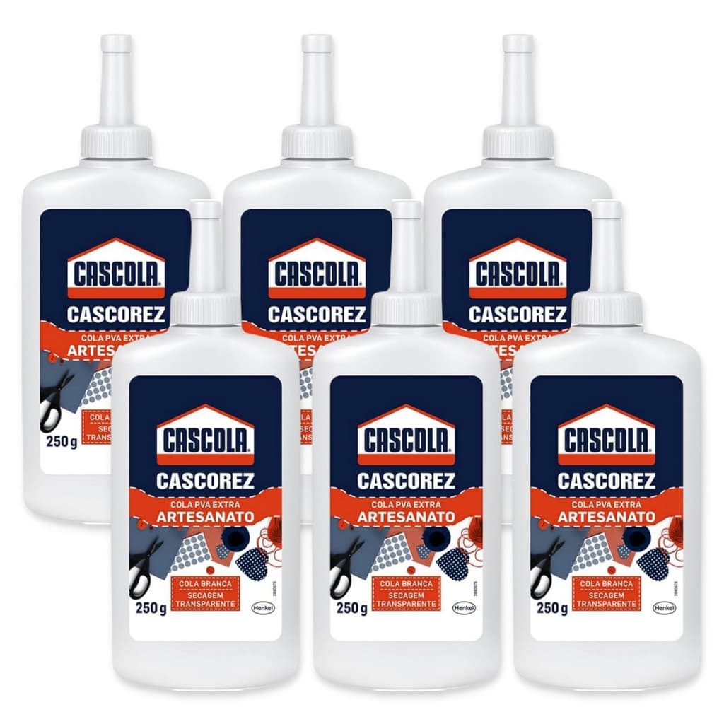 Kit 6 Cola para artesanato Extra Cascorez 250g, cola líquida branca para uso artístico