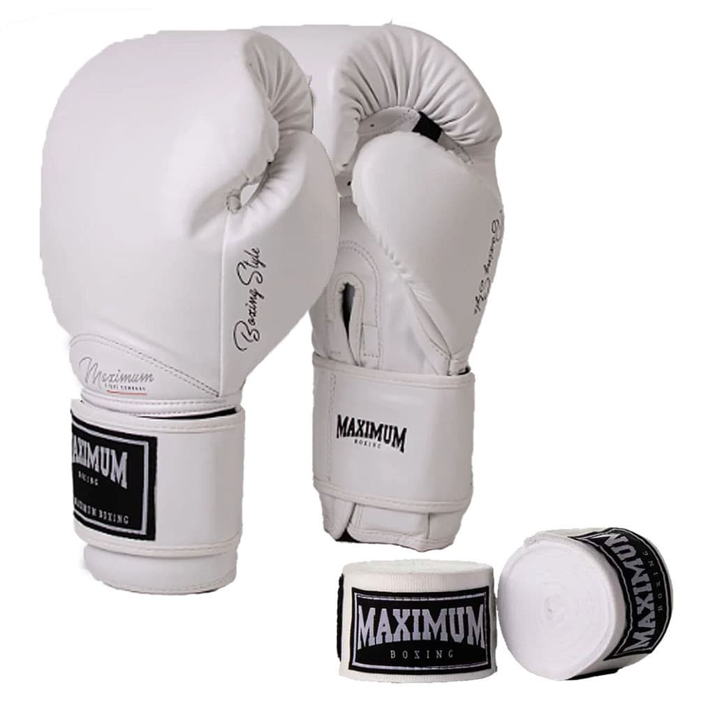 Luva Classic Muay Thai Boxe + Bandagens White 3m - Maximum