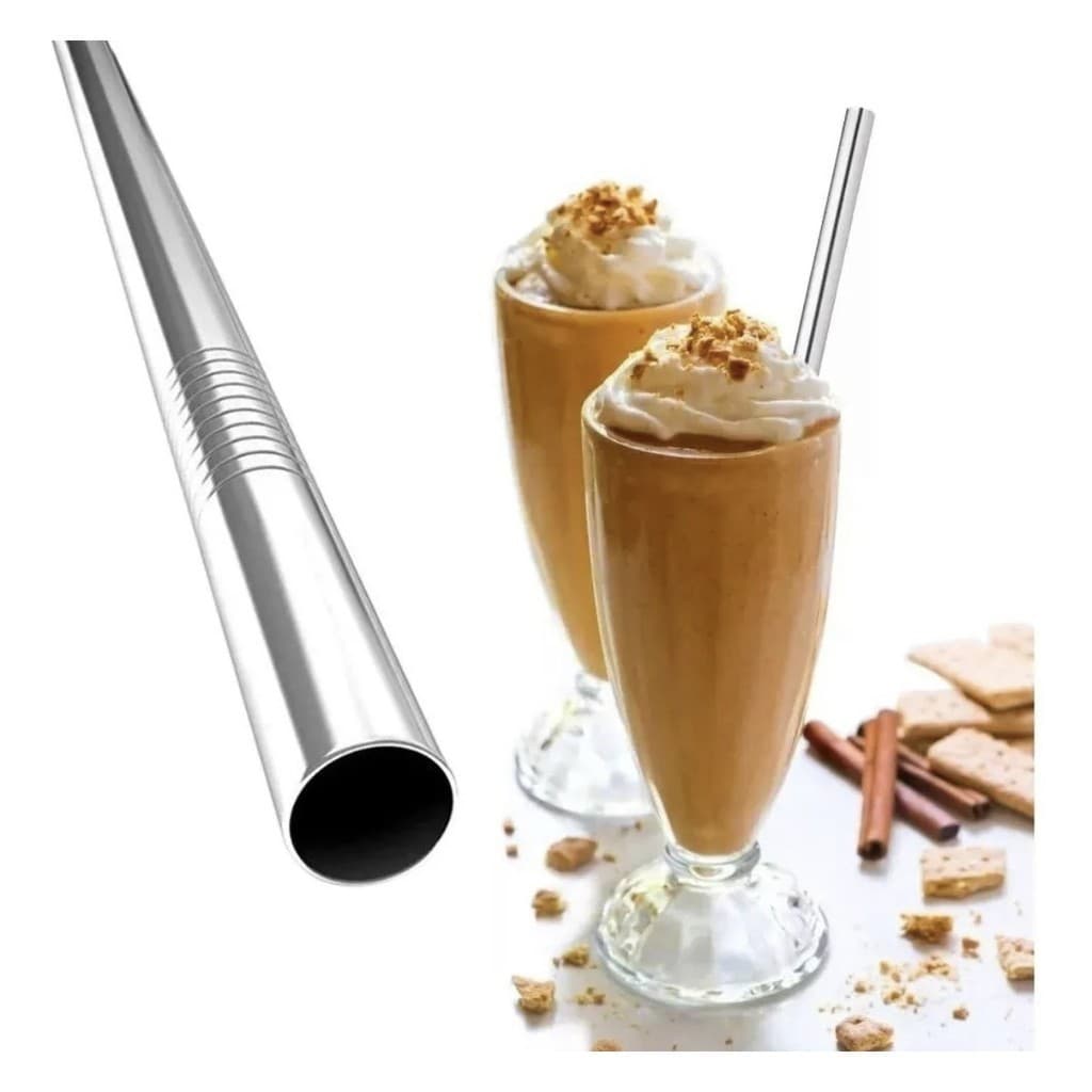Canudo Inoxidável Aço Inox Para Milk Shake 216 X 12mm
