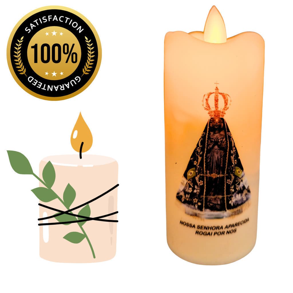 Vela Led Fina Chama Viva Nossa Senhora Aparecida Decorativa Eletrônica LED Com 3 bateria Inclusa Pronta Entrega!