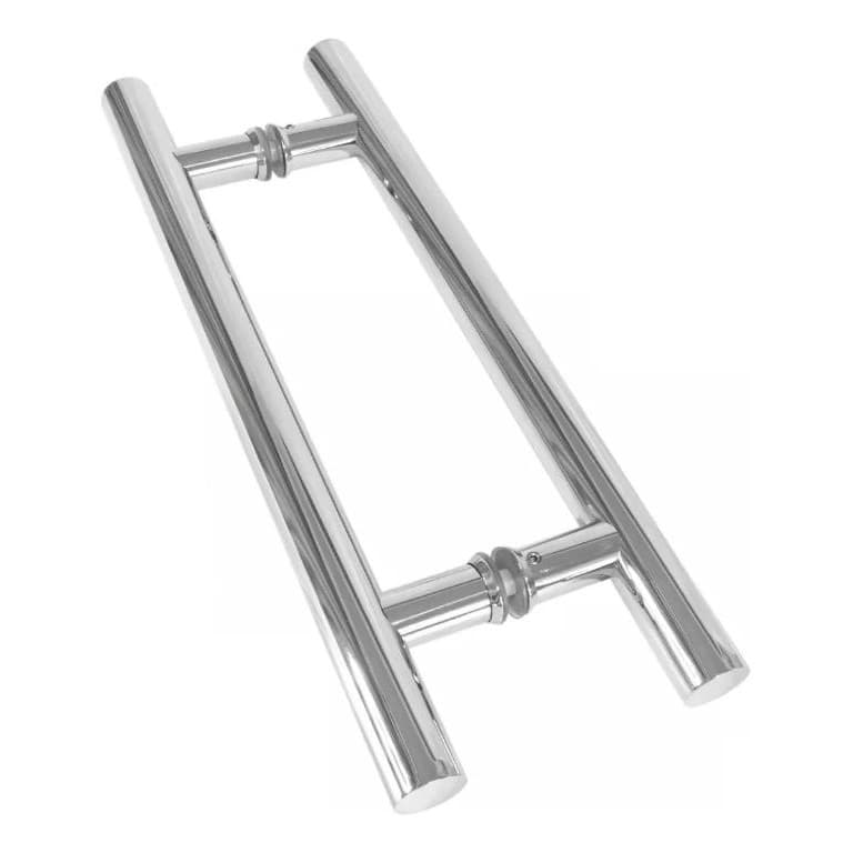 Kit Caixa C/ 4 Puxador Aço Inox 304 45cm (30cm Entre Furos) Tubular Redondo Porta Vidro Madeira Portão