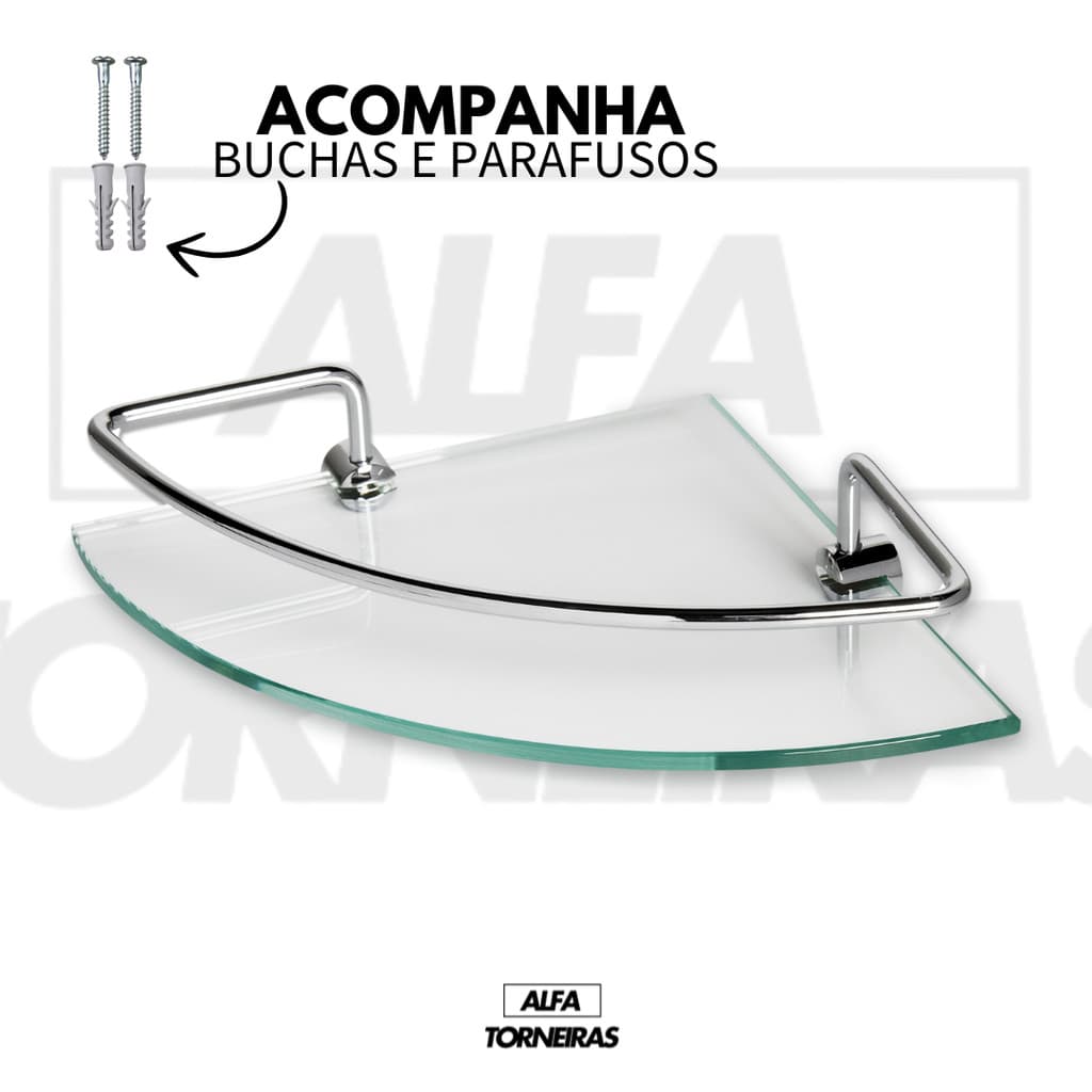 Porta Shampoo Canto Banheiro Com Base Cromada De Vidro Temperado