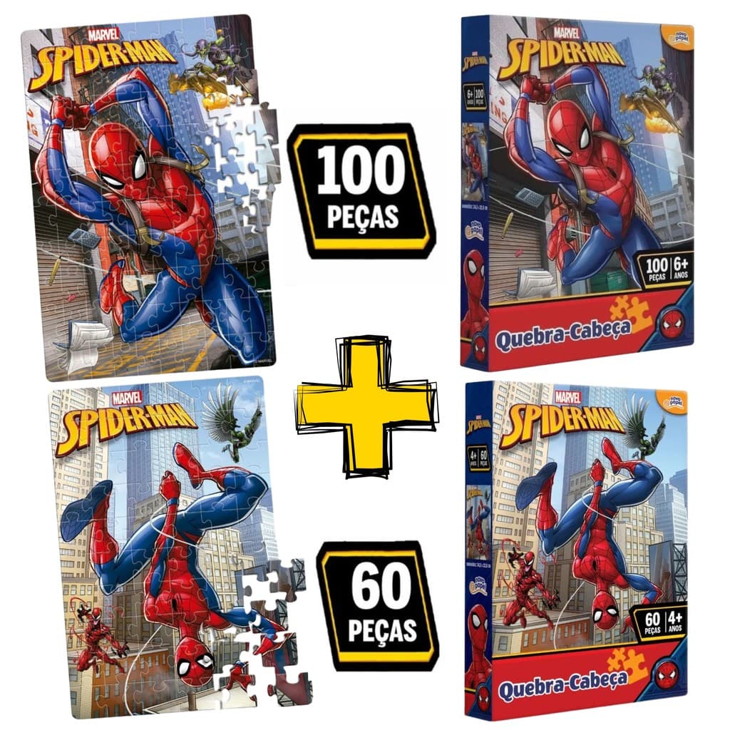 Kit Quebra Cabeça Homem Aranha 60 100 peças Original Marvel