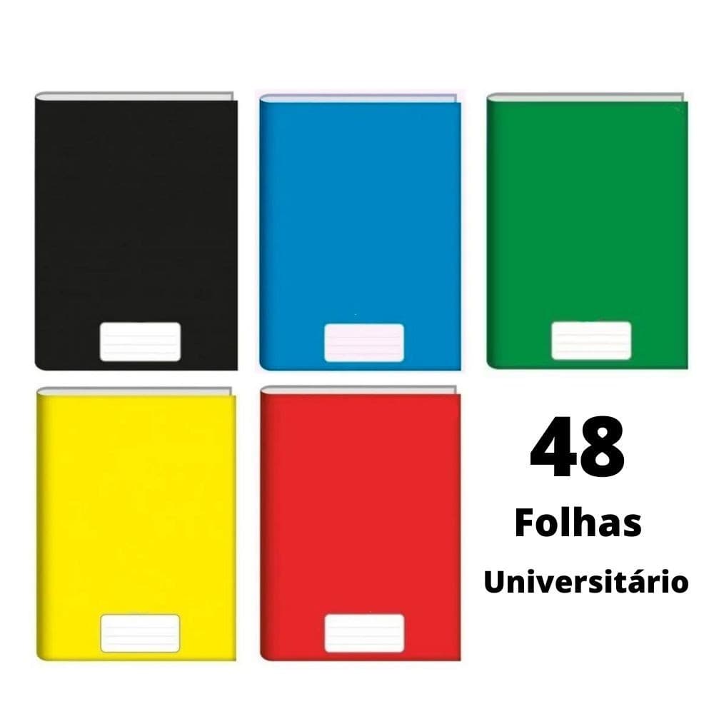 Caderno Capa Dura Costurado Brochura 48 Folhas Universitário Cores Sortidos Escolar