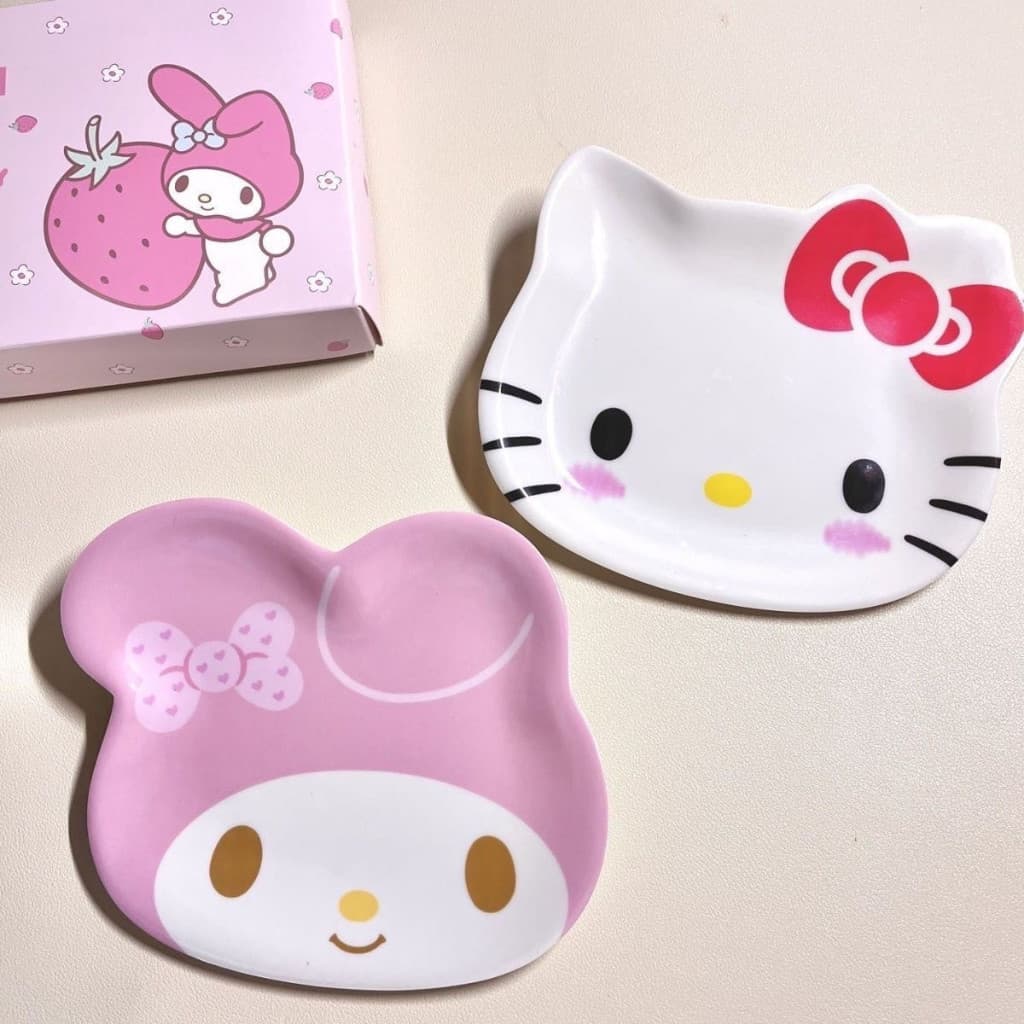 Bonito Dos Desenhos Animados Melodia Kitty Sapo Crianças Imitação Imética Cerâmica Talheres Bolo Lanches Prato De Frutas