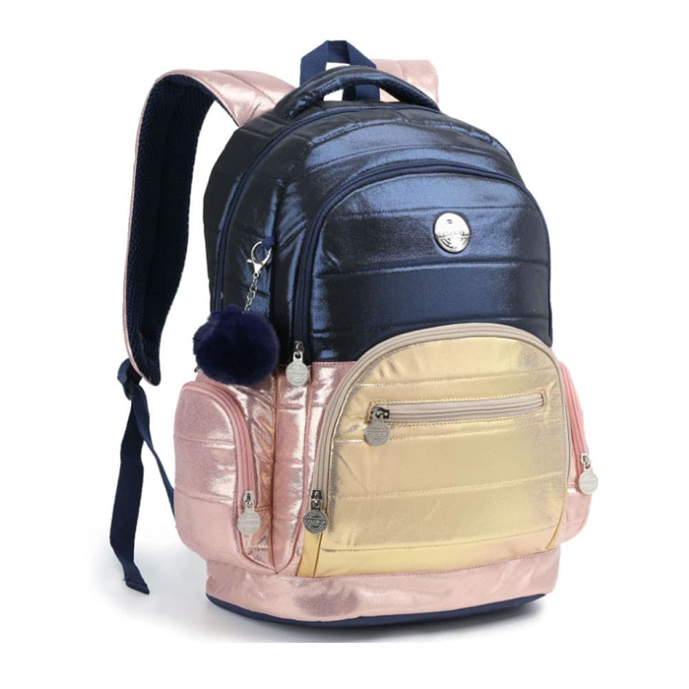 Mochila De Costas Seanite Metalizada Azul e Rosa