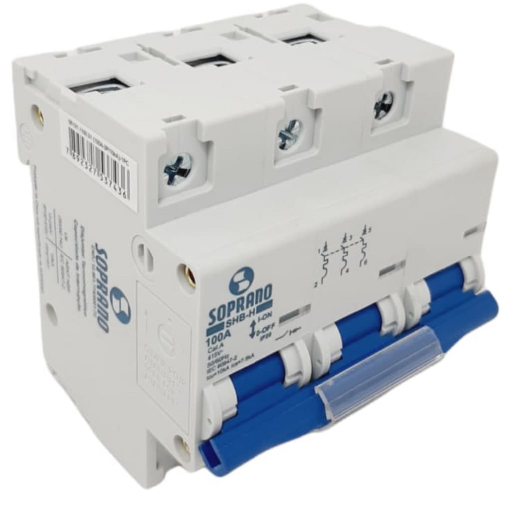 Disjuntor 100A DIN Tripolar 3 Polos Curva C 10KA SOPRANO