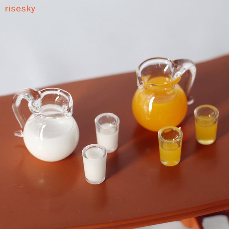 [risesky] 3 Unidades/Conjunto De Jarro De Vidro Para Suco De Leite Casa De Bonecas Acessórios Modelo De Cena