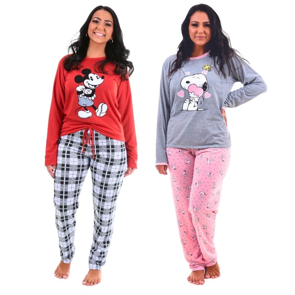 KIT 2 Pijama Longo Feminino Adulto Manga longa e calça Inverno Promoção