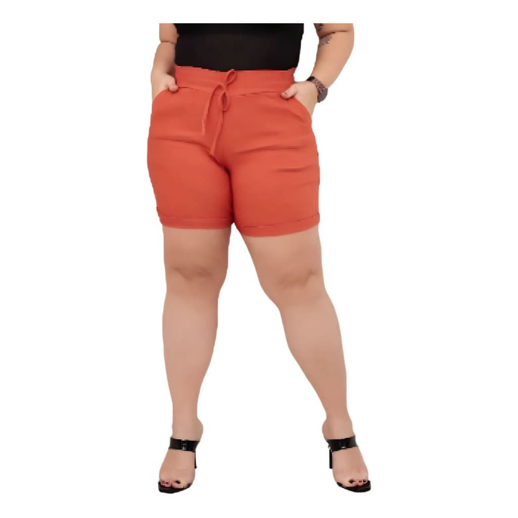 Shorts Plus Size Feminino Jogger Bengaline Com Bolsos Verão