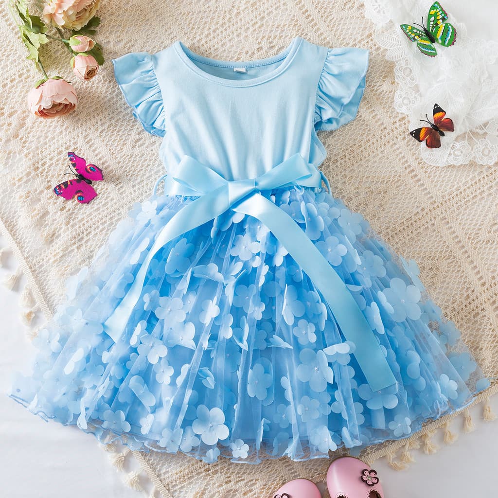 Vestido De Festa De Aniversário Para Meninas Verão Fofo Borboleta Manga Tulle Moda Vestidos De Princesa De 2-6 Anos