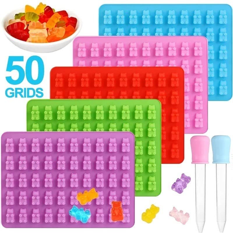50 Grades Molde De Goma De Urso Silicone Em Forma Com Gotas Fondant Candy Maker Ferramentas Para
